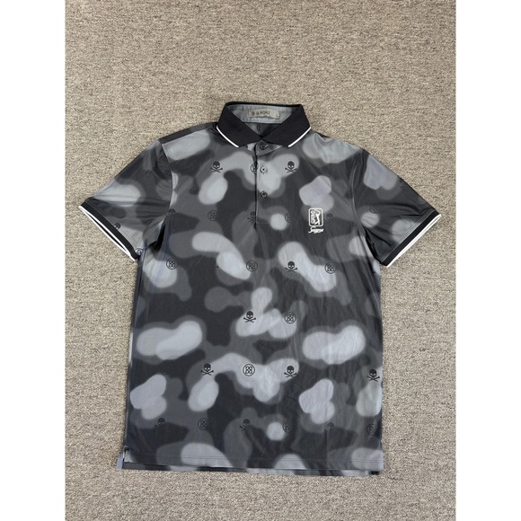 G FORE Polo Shirt Mens‎ Small Black Camo Skull TPC Sawgrass Golf Performance